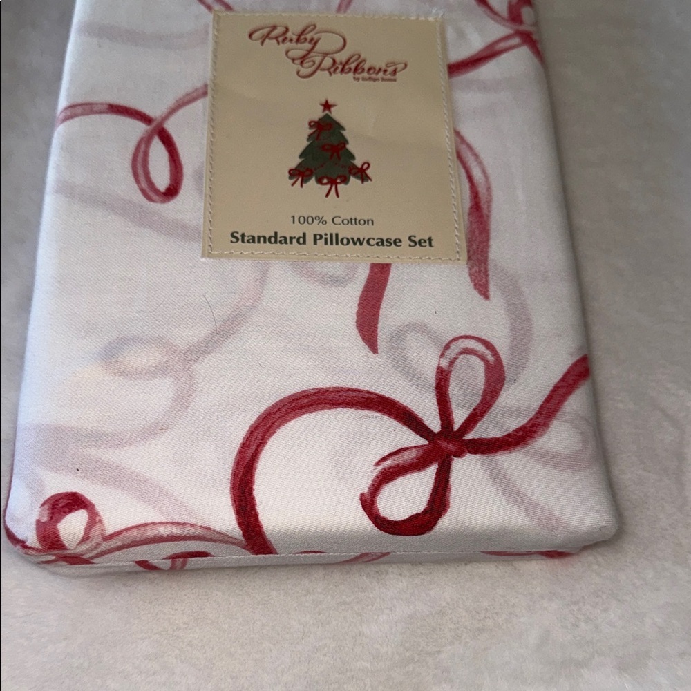Ruby Ribbon Festive Red and White Pillowcase Set - Picture 2 of 3